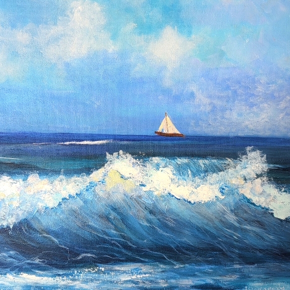 Ocean Waves Canvas Art, Original Acrylic Painting On Canvas 24X18 Coastal Beach - Picture 2 of 10